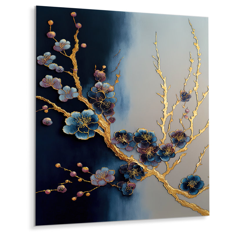 Branche de cerisier bleu Reidsville II - impression sans cadre sur métal, H 40 po x l 30 po