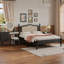 Ensemble avec cadre de lit en bois, table de chevet rétro et coiffeuse avec tabouret-1222689488