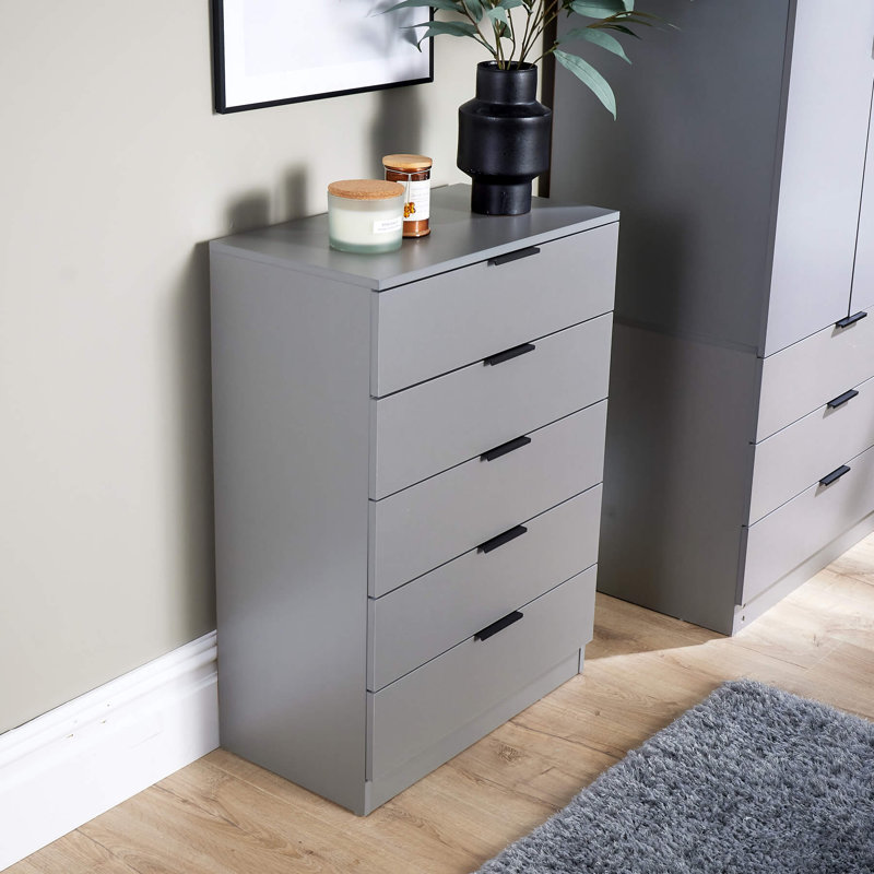 Phoenix 5 Drawer Chest Bedroom Storage Unit, Grey
