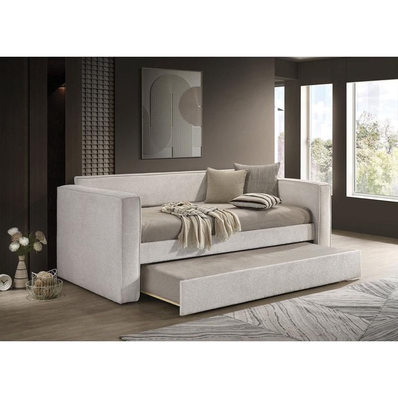Lit de jour simple avec couchette Youssef, Blanc perle