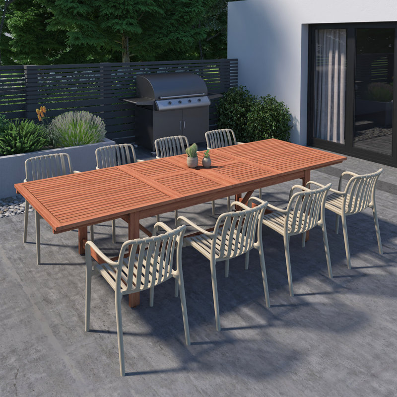 Amazonia 9Pc Juleriaque FSC Wood And And Resin Outdoor Patio Extendable Dining Set, Sand