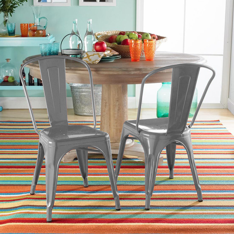 Ensemble de 4 chaises de salle à manger empilables en métal, ensemble de chaises d'appoint pour l'extérieur, cuisine, patio et jardin Perdomo