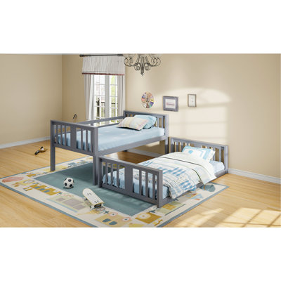 Twin Over Bunk Bed With In Gray, Stylish And Solid Construction Enhance Bedroom Style Build