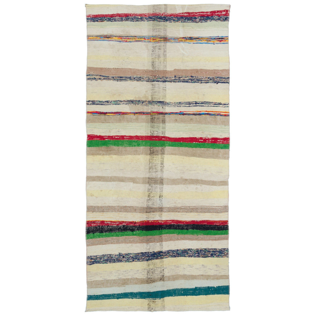 Girit Beige Striped Wool Handmade Area Rug