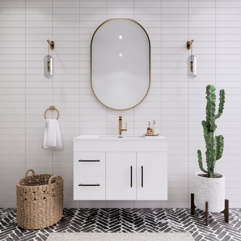 Spring 36'' Single Bathroom Vanity with Acrylic Top, Gloss White