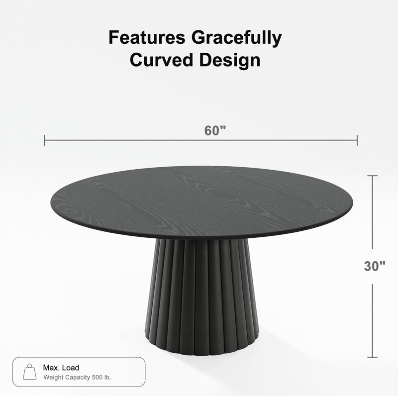 Table de salle à manger en bois massif, Noir, H 30 po x L 60 po x l 60 po