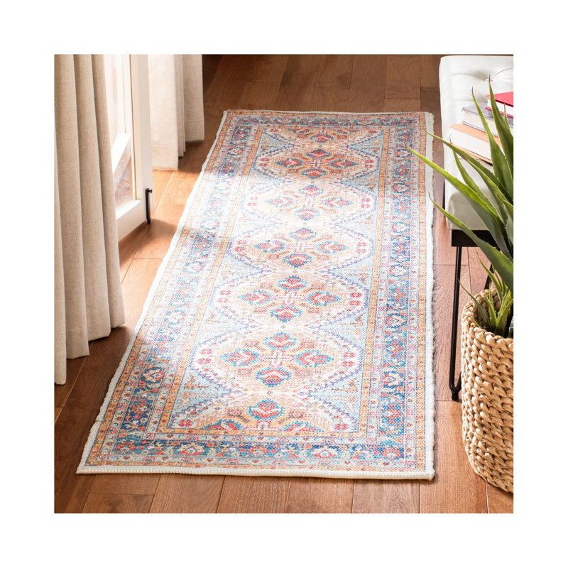 Tapis oriental rouille / bleu en coton tissé à la main Joppatowne, Tapis de couloir 2 pi 3 po x 8 pi