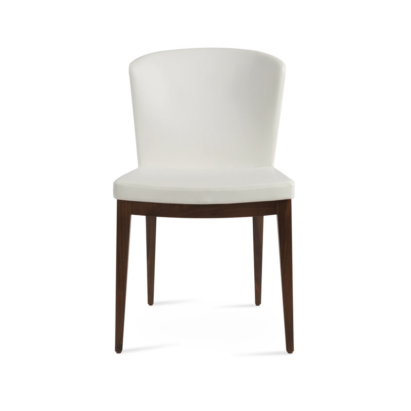 Capri Wood Side Chair, White Faux Leather, American Walnut
