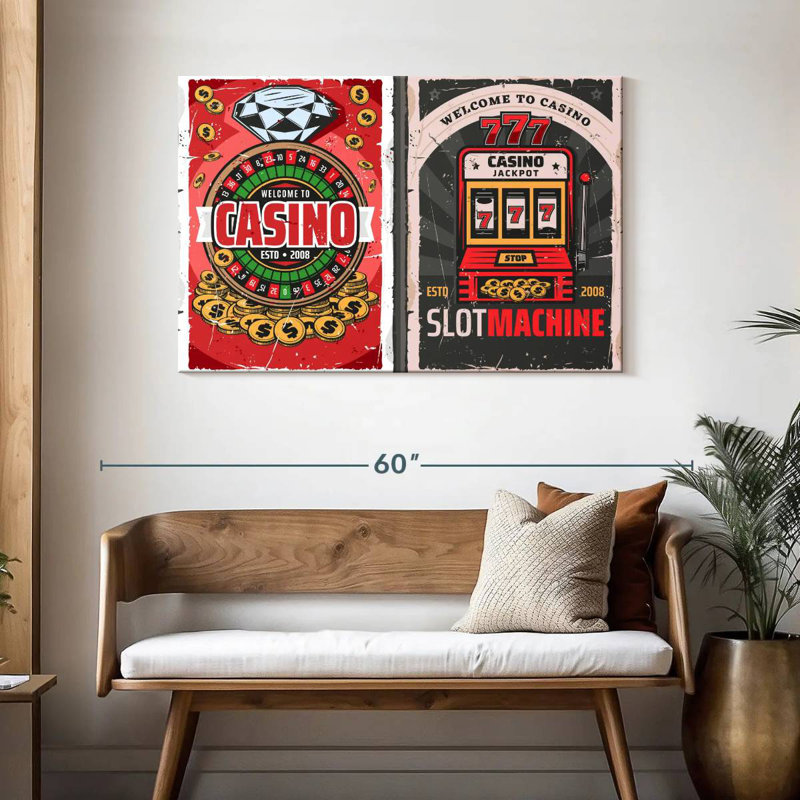 Affiches rétro de casino, H 30 po x l 45 po