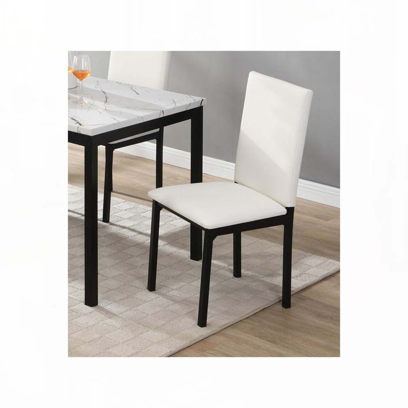 Ensemble de chaises de salle à manger rembourrées en similicuir avec dossier rembourré, pieds en métal, Blanc