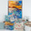 «Orange Sunset over Whirly Blue Waves», peinture sur toile
