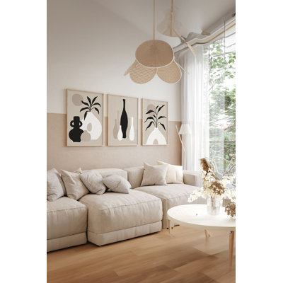 Ensemble de 3 peintures élégantes encadrées décoratives, 12,9 po x 18,9 po | Cadre 100% bois massif (épaisseur: 0,8 pouce), œuvre d'art 100% MDF | Impression numérique éclatante, parfaite pour la décoration de salon et de bureau