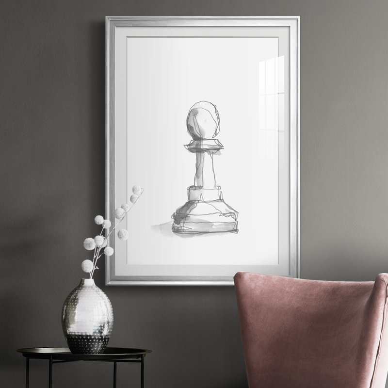 Chess Room Study VI - Reproduction encadrée, Argent, H 42,5 po x l 30,5 po x P 1 po