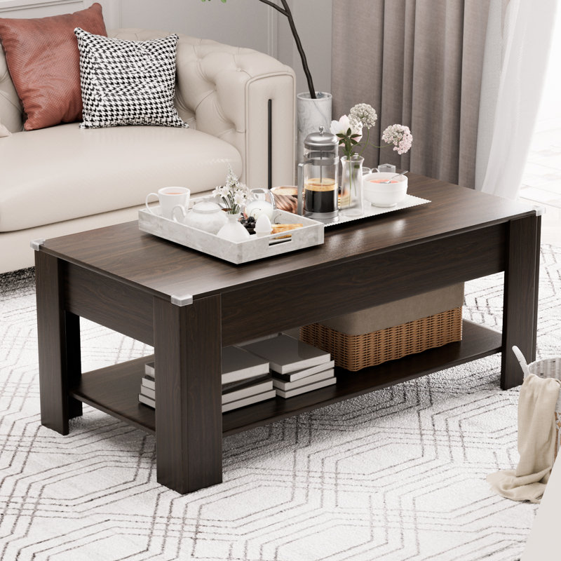 Table basse à 4 pieds avec rangement Kaleva, Noyer