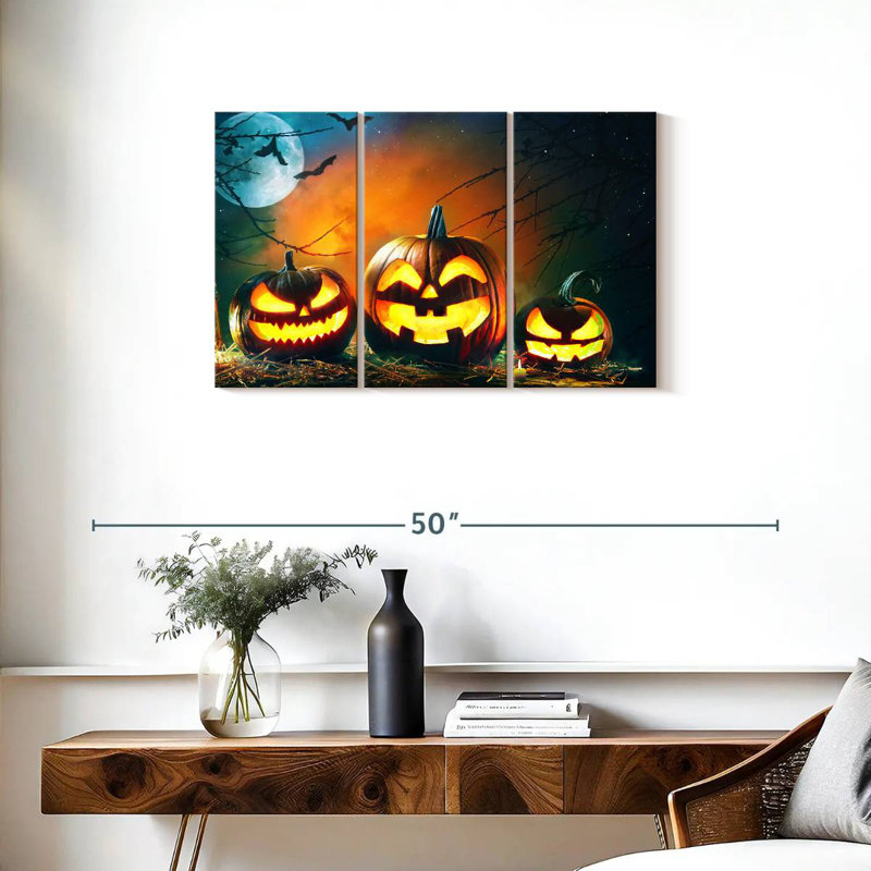 Citrouilles d'Halloween souriant, H 20 po x l 33 po