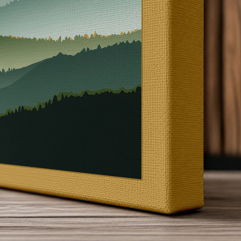 Mountains at Daybreak Scandinavian - Wrapped Canvas, 30x20 - 76.2 x 50.8 cm, Ochre Border