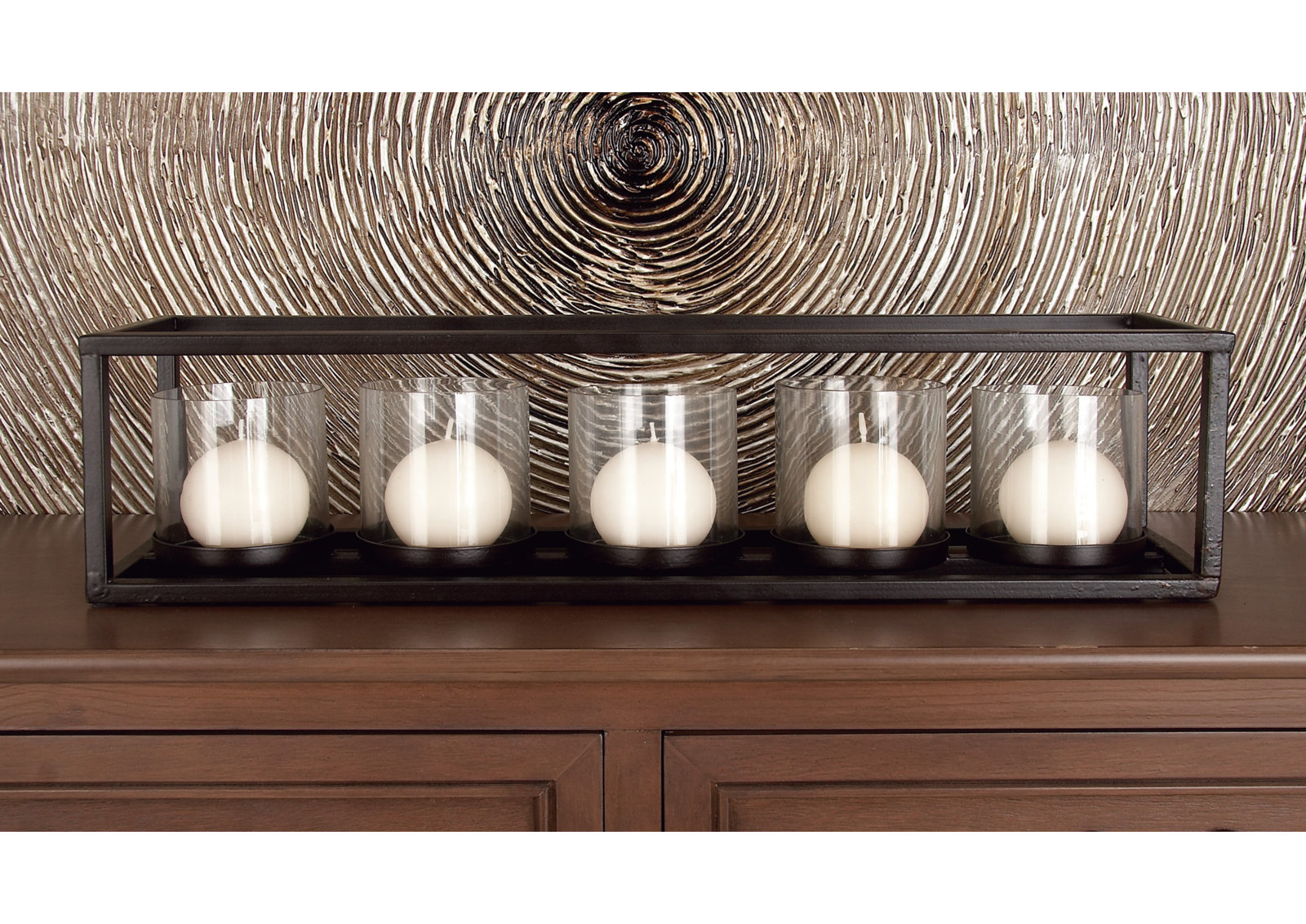 Metal 4 Glass Sleeve Candelabra, 5" H x 22" W x 5" D, 5