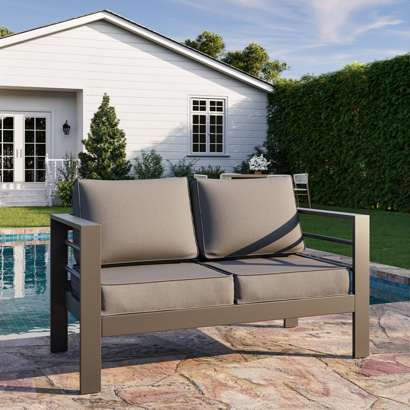 Outdoor Aluminum Loveseat, Light Gray, Dark Gray