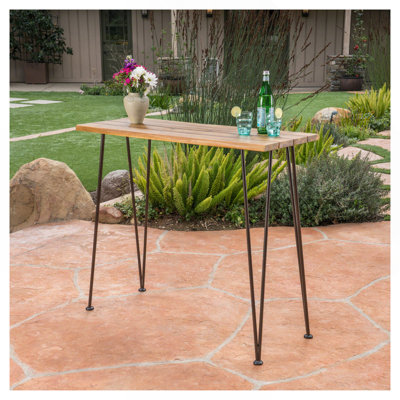 INDUSTRIAL WOOD AND METAL BAR TABLE