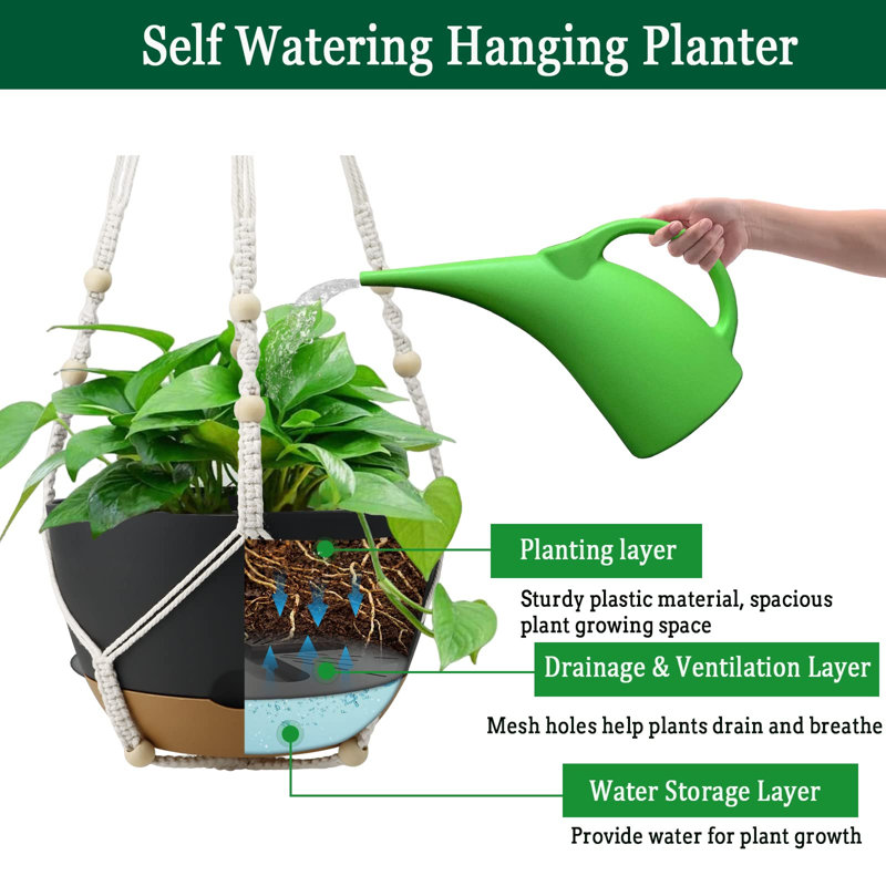Pot à fleurs suspendu en plastique, Gris