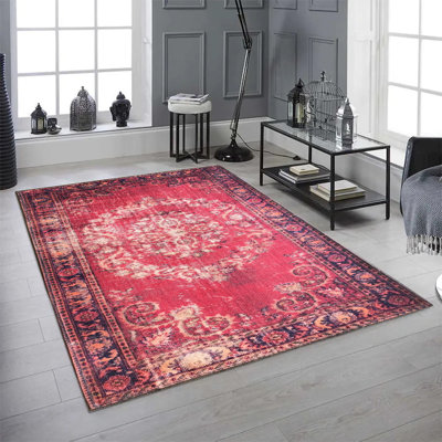 Tapis géométrique tissé à la machine en rouge