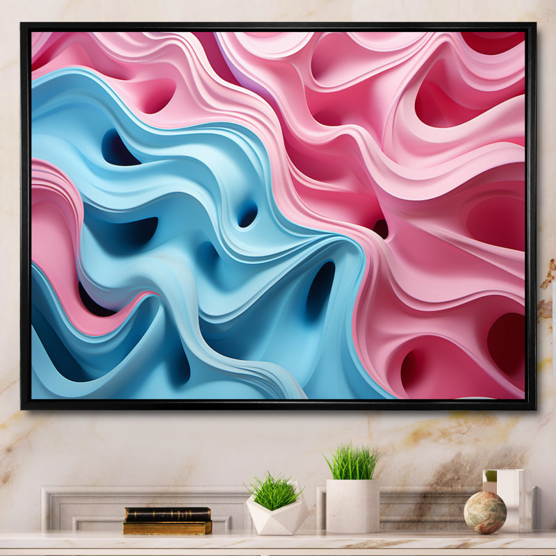 «Op Blue and Pink Focus», reproduction sur toile, Cadre flottant noir, H 16 po x l 32 po x P 1 po