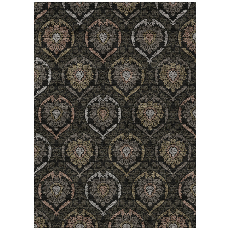 Senad Flatweave Washable Damask Indoor / Outdoor Rug, Rectangle 10' x 14'