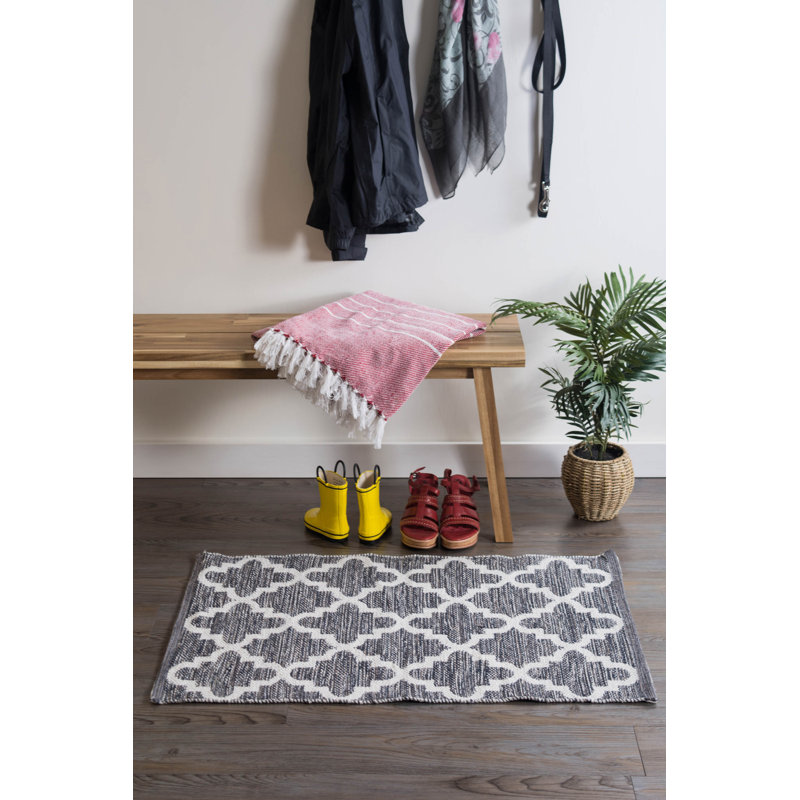 Tapis de couleur gris en coton panaché handwoven à tissage plat treillis Pettiford