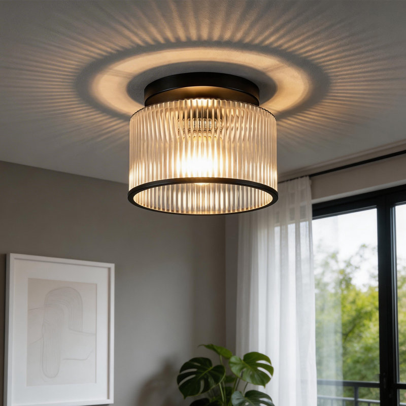 Drum Semi Flush Mount Ceiling Lighting Fixture, Aluminum