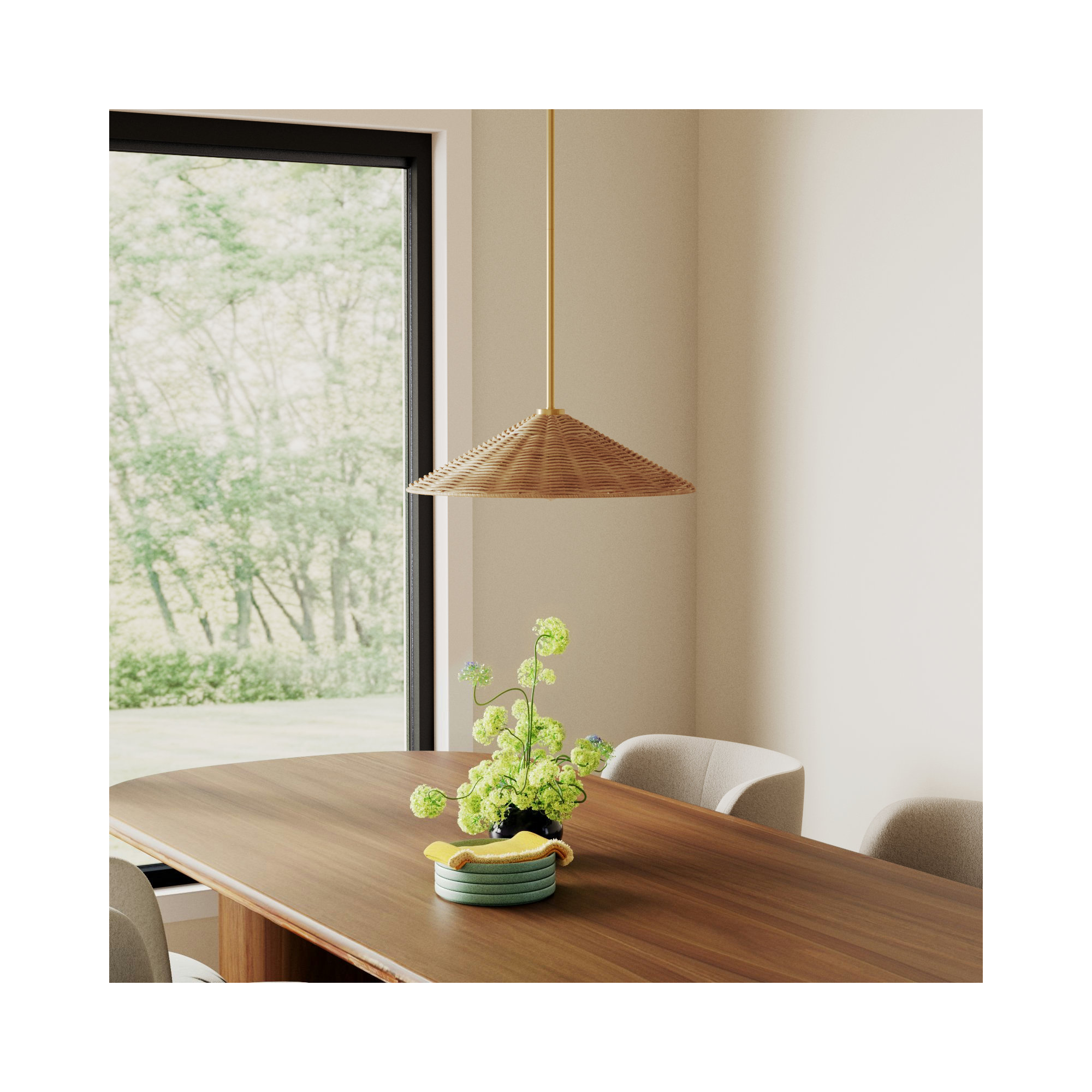 Lilliana Single Light Natural Rattan Pendant, 5" H x 20" W x 20" D, Natural Brass