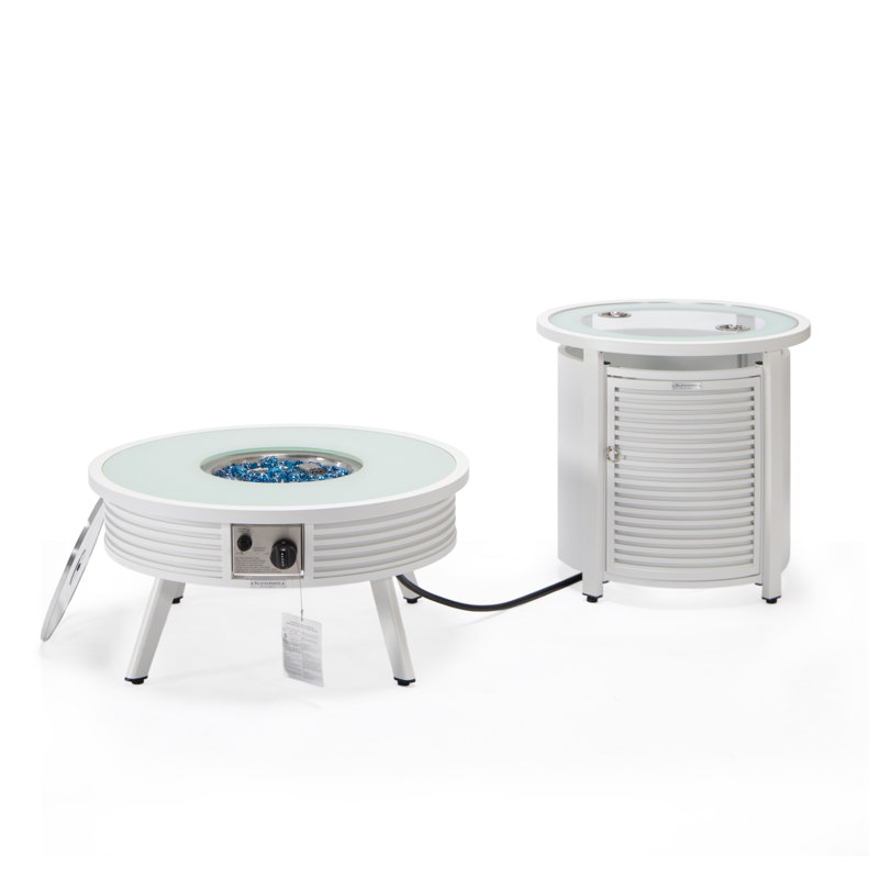 Walbrooke Round Propane Smokeless Fire Pit Table with Hidden Fuel Tank, White