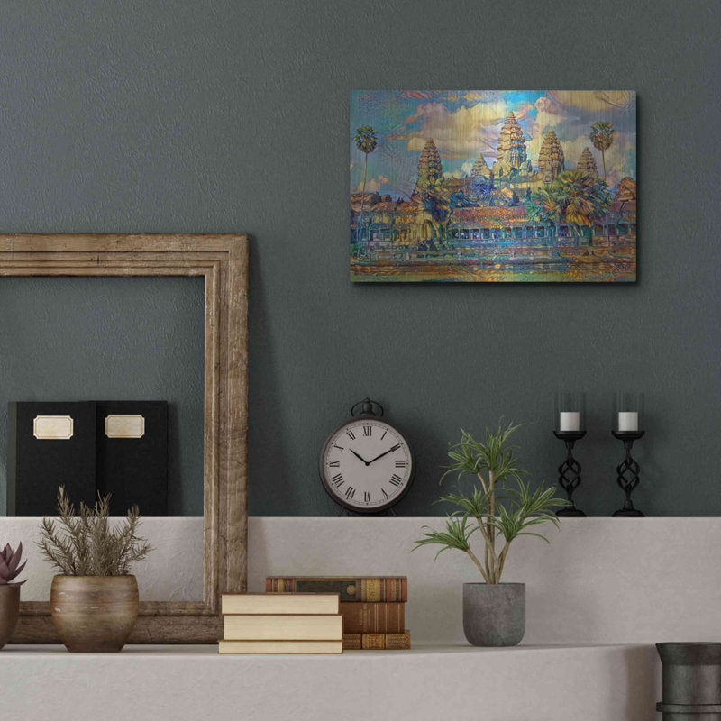 «Cambodge Angkor Wat» par Pedro Gavidia, art mural en métal, L 16 po x H 12 po