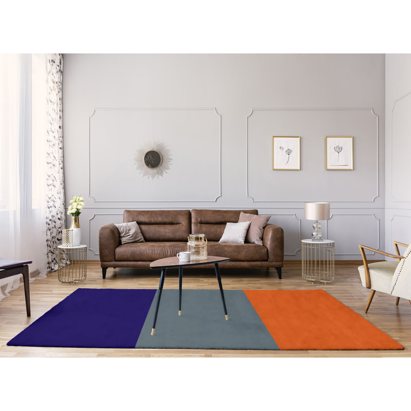 Tapis à rayures mauve/gris/orange, Rectangle 9 pi x 12 pi