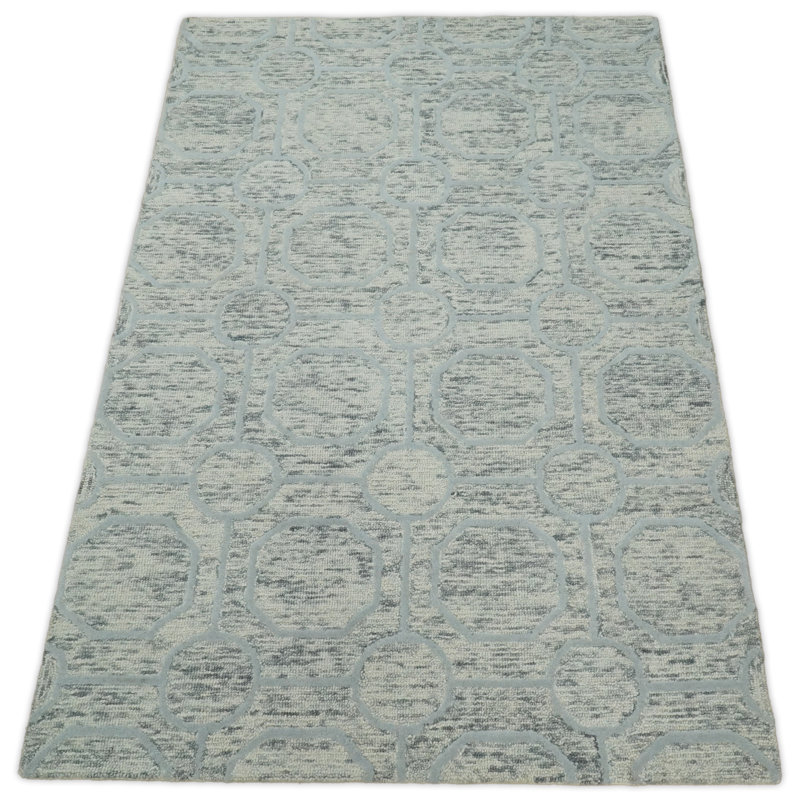 Tapis décoratif gris en laine Touffeté à la main à motif géométrique Dileo, Rectangle 8 pi x 11 pi