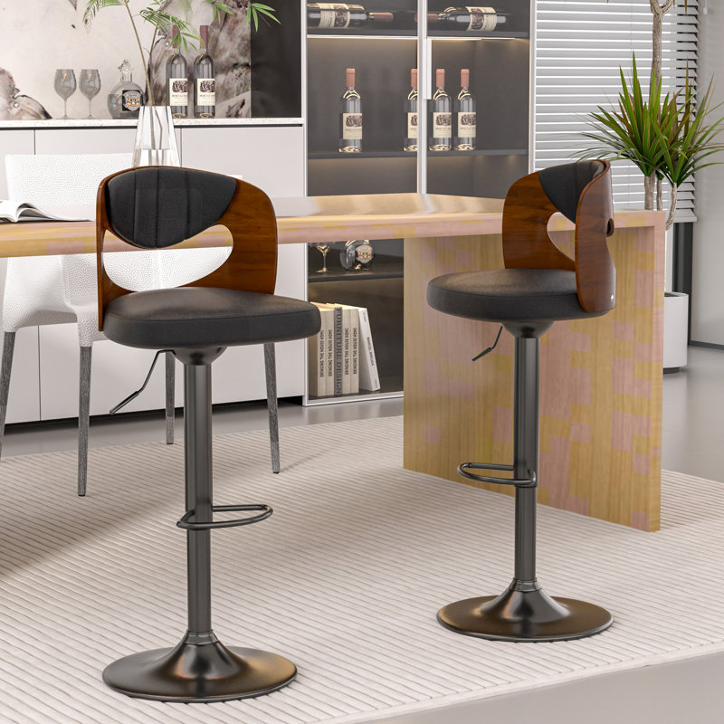 Bar Stools Set Of 2 Adjustable Barstool Faux Leather Counter Height Stool Kitchen 360 Swivel Bar Chair With Back Metal Steel Base Chair