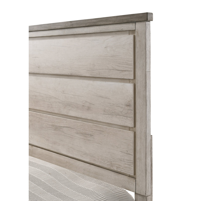 Lit double contemporain de style chalet, finition bois de grève brun vieilli moderne avec panneau et look, pièce de chambre à coucher