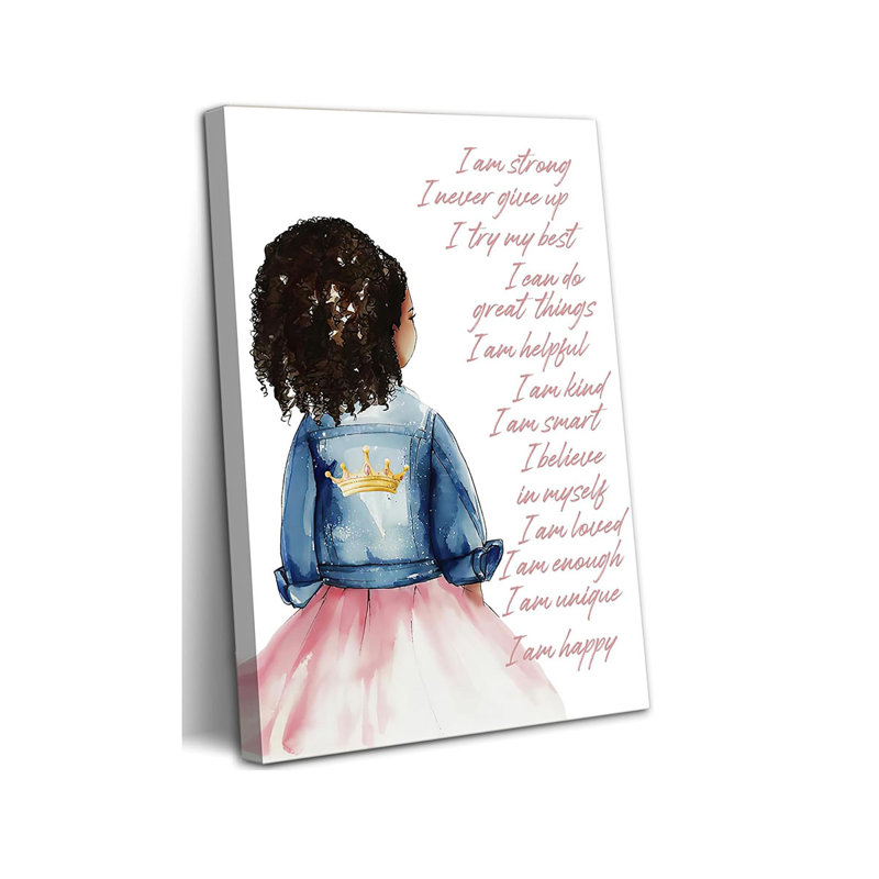 Motivational Black Girl Wall Art African American Little Girl Painting Black Girl Affirmation Prints Wall Decor Inspirational Quotes Picture Painting For Kids Bedroom Playroom 16X24 Inch