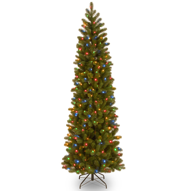 7.5' Feel Real® Downswept Douglas® Fir Pencil Slim Hinged Tree with 350 Dual Color® LED Lights-10 Functions -UL/CUL- 796 Tips