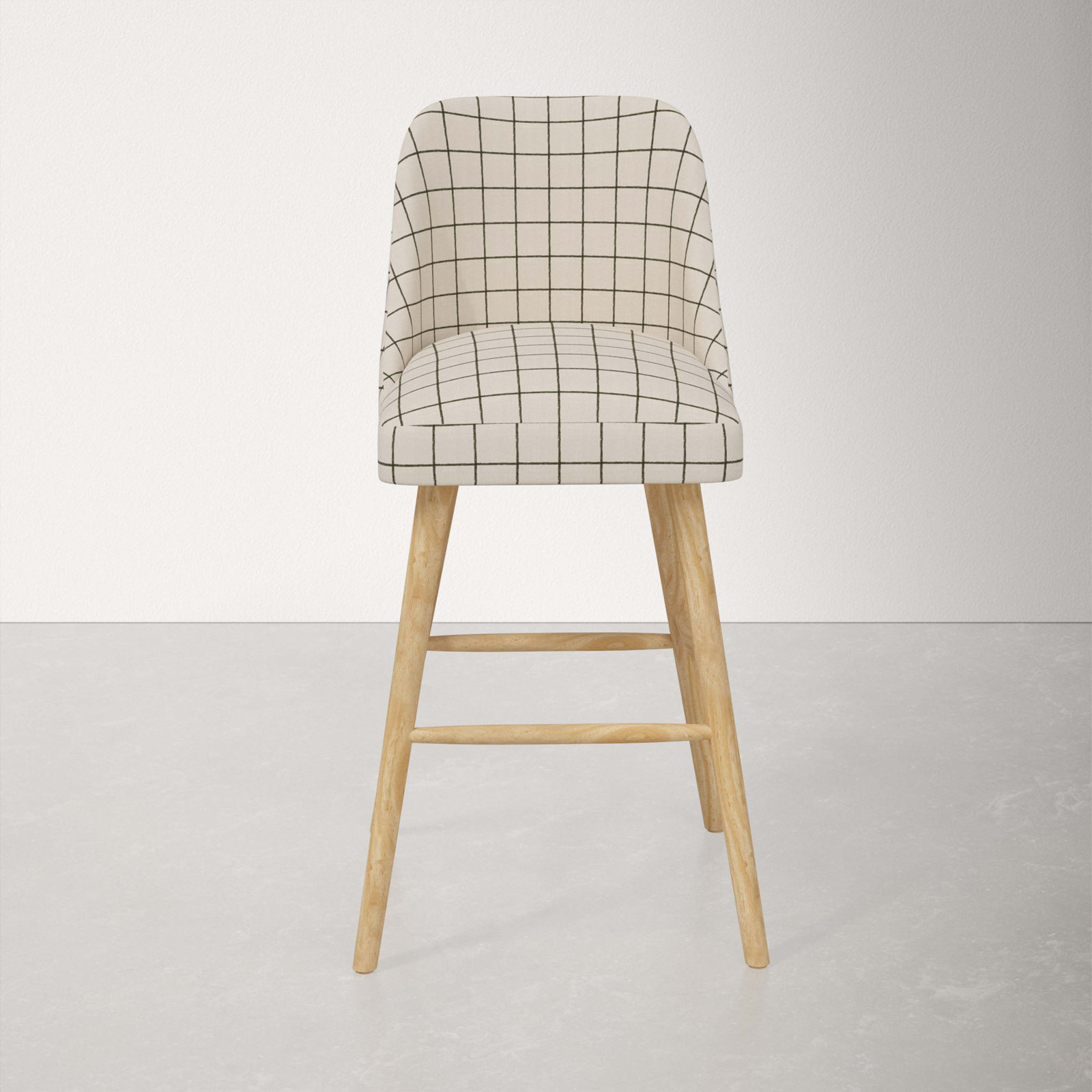 Gallie Bar & Counter Stool, Natural Wood, Bar Stool (31” Seat Height), Line Tattersall Green