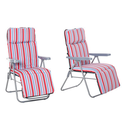 Ensemble de 2 chaises longues de jardin, inclinables d'extérieur, gris et rouge