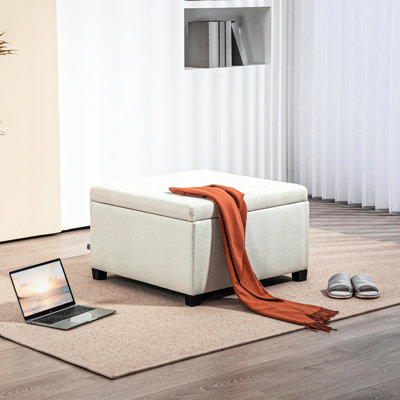 Avec rangement en beige - siège rabattable et cadre stable pour salon, chambre à coucher, vestibule de style rétro, siège en tissu généreux, charnière en métal pour le look, espace généreux, revêtement confortable