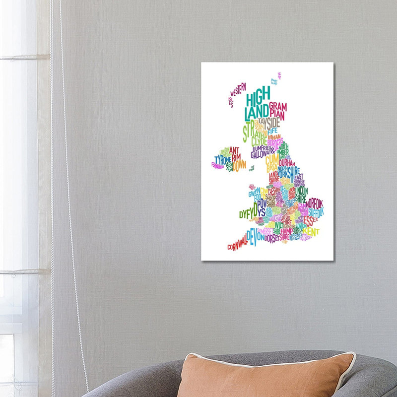 Great Britain County Text Map III by Michael Tompsett - Wrapped Canvas Print, 66.04 cm H x 45.72 cm W x 1.91 cm D