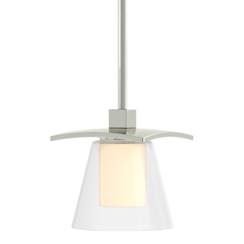 Wren 1 - Light Single Dome Pendant, Clear and Opal Glass, Sterling