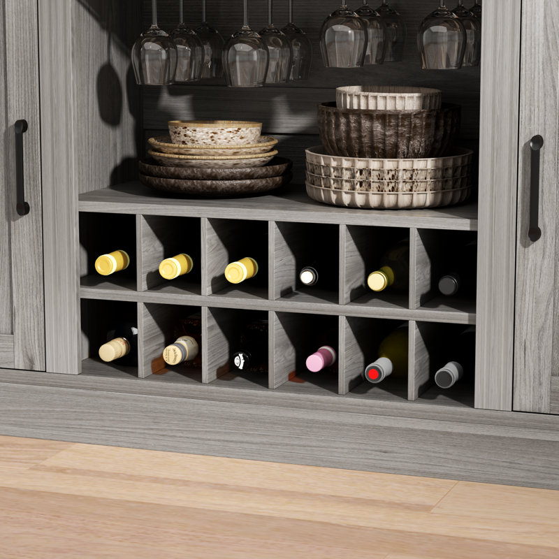 Armoire de bar avec DEL et 3 tiroirs, bar à boissons avec porte pour pub, Chêne gris