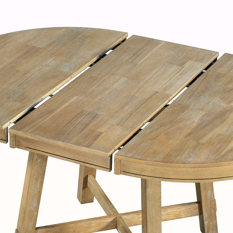 Table de salle à manger à rallonge en bois Trexm Farmhouse, Natural, Natural Wood