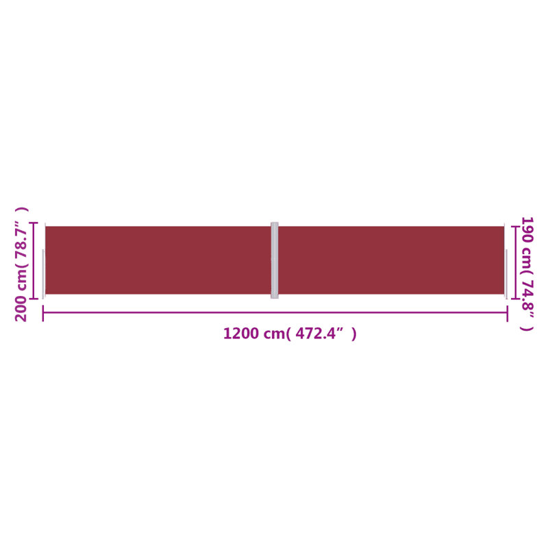 Dakota Fields 1200cm W x 200cm D Fabric Cover Motorised Retractable Side Awning, Red