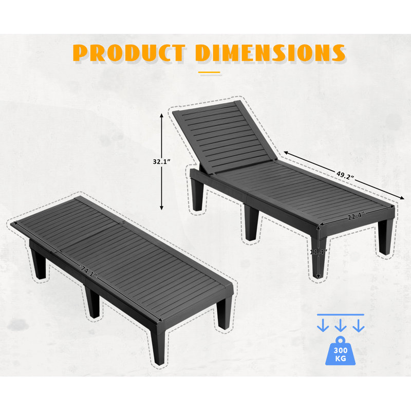 Ensemble de 2 chaises longues de patio avec dossier réglable, Noir