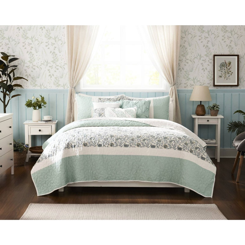 Literie réversible double / grand, coton 6 pièces avec coussins décoratifs double / grand, courtepointe, Turquoise