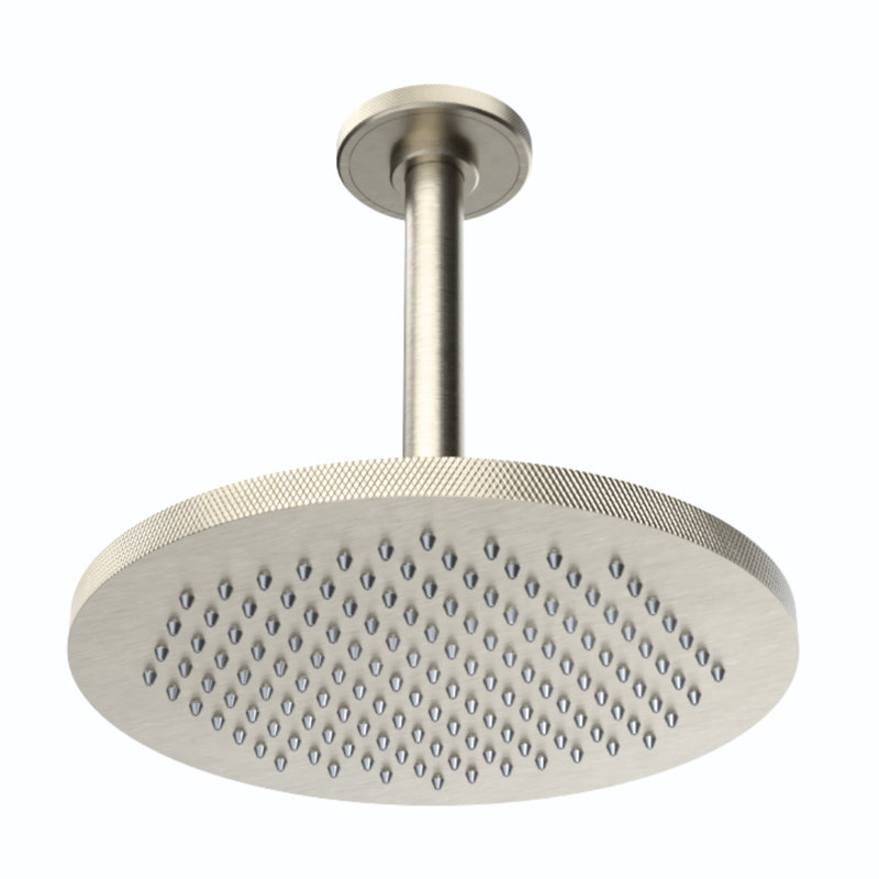 Rainstone Rainshower Head - Industrial, Knurled, 9.5", Satin Nickel