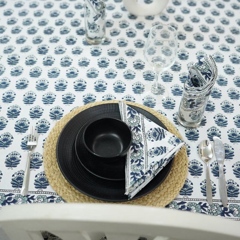 Serviette 100% coton fabriquée à la main Fabividine avec imprimé de blocs bleus traditionnels Bheesma